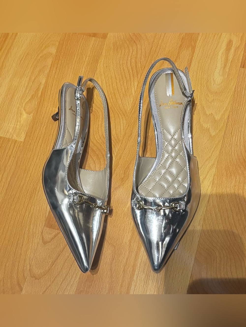 Sam Edelman Farrah Metallic Silver Slingback Pump kitten heel NEW - Picture 8 of 8
